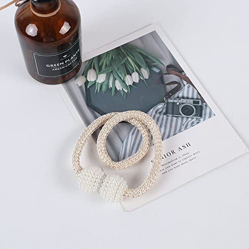 Syga 2Pcs Curtain Tiebacks 46cm Curtain Clip Rope Holdbacks Classy Decorative Pearl Holder Buckles for Home Hotel Window Draperies Rope Ties Office Living Bedroom Decoration- Pack of 2, Beige