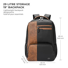 Gear Vintage 4 19"/29L anti theft faux leather Medium Water Resistant Laptop Backpack/Casual Backpack/Daypack/Travel Backpack/College Bag For Men/Women(Pitch Black-Black)