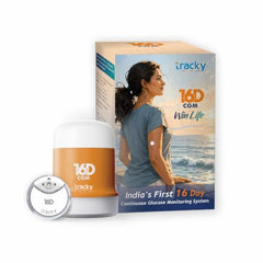 Tracky 16D CGM Continuous Glucose Monitor | 16 Days Wear | Real-Time Glucose Tracking | Smart High & Low Alerts | Factory Calibrated | App with AI Insights, Health & Fitness Integrations | Nightscout Integration