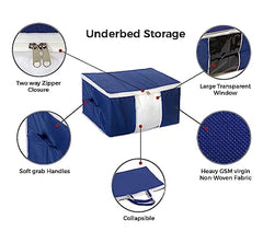 Kuber Industries Leheriya Design Underbed Storage Bag, Storage Organiser, Blanket Cover Set Of 3 (Royal Blue, Non-Woven), 65 x 47 x 33 Centimeters