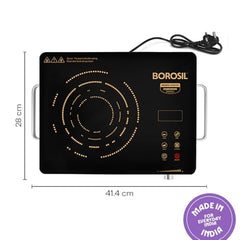 Borosil 2200W Smart Kook Infrared Induction | Digital Display with Touch Buttons | Glass Crystallite Plate | 8 Preset Modes | Auto Cooling Fan | 1 Year Warranty | Made in India