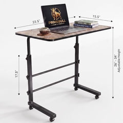 PRIMEBULL Adjustable Laptop Table with Wheels, Multi-Purpose Study Table | Bed Table | Height Adjustable for Office & Work from Home | Space Saving | Easy to Assemble (PRIMEBULL - Natural Wood)