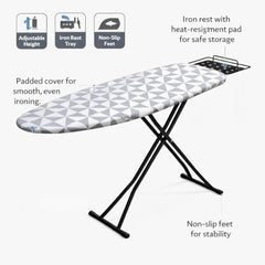 STEFFAN Heavy Duty Vertical Ironing Board, Foldable, 19 mm Metal Bracket, Adjustable Height, Pure Cotton Cover, Lattice Design | Clothes Iron Table| Home Laundry Accessory | 111x30 cm, Pink