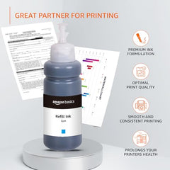 Amazon Basics Compatible Ink Refill Kit for Epson L130,L360,L380,L361,L565,L210,L220,L310,L350,L355,L365,L385,L405,L455 and L485 Printers | Vivid Color Matching Multi-Color Pack(C/M/Y/Bk - 70g x 4)