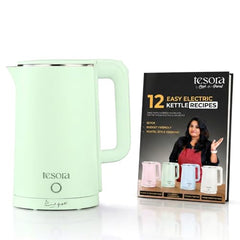 Tesora 1.8L Electric Kettle, 1500W,Stainless Steel Interior, 12 Recipe Book | Electric Water Boiler, Tea Maker, 1500W Fast Boiling, Cool-Touch Body, 360° Base, Auto Shut-Off, Boil-Dry Protection