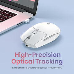 Portronics Toad 36 Wireless Mouse, 2.4GHz, Rechargeable, 6 Buttons, 1600 DPI, Ergonomic Thumb Support, Universal Compatibilty, Built-in-Battery, for Windows/Mac/Android/iOS(White)
