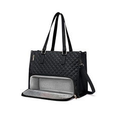 Crewer Elegant Work Bag with Lunch Compartment – Laptop Tote Bag with Lunch Box Section, Office Bag with Insulated Lunch Storage – Stylish Quilted Shoulder Bag for Women. (Cream)