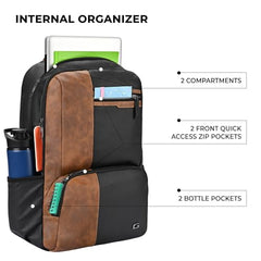 Gear Vintage 4 19"/29L anti theft faux leather Medium Water Resistant Laptop Backpack/Casual Backpack/Daypack/Travel Backpack/College Bag For Men/Women(Pitch Black-Black)
