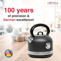 Hafele Dome Plus 2200W, 240V Electric Stainless Steel Kettle with Spout Cover with Analogue Temperature Display, Detachable Micro-Mesh Filter for Lime Scale Filtering, Easy Cleaning (1.7 L) (Grey)