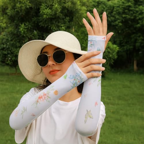 MOMISY Hand Gloves for Sun Protection, UV Protection Arm Sleeves for Women Bike Riding, UPF50+ Ice Silk Cooling Summer Gloves Woman Hand Cover Arm Sleeves for Driving, Golfing, Sports (White)