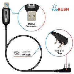 youRUSH Programming Cable CH340 Compatible with Baofeng UV-5R