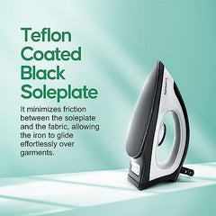 Longway Kwid Light Weight Non-Stick Teflon Coated Dry Iron, Electric Iron for Clothes | 2 Years Warranty (1100 Watt, Black)