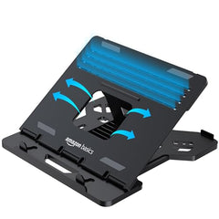 Amazon Basics ABS 2-in-1 Laptop and Mobile Stand, Ergonomic, Adjustable Height, Anti-Slip Base, Heat Dissipation, Portable, Lightweight, Compatible with All Laptops Up to 15.6" (Black)