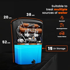 Kinsco Aqua Jazz ISI Copper Alkaline RO Water Purifier | RO + UV + UF + TDS + Copper Technology | Auto Start/Stop | 15L Tank Capacity | Black