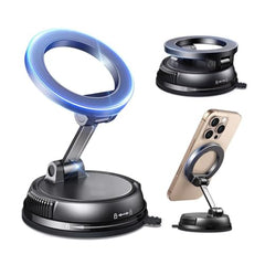 (1 Year Warranty) 360° N52 Strong Magnetic Vacuum Phone Holder, Strong Suction Mobile Mount for Car Dashboard, Windshield, Mirror & Smooth Surfaces, Hands-Free Universal Smartphone Holder - Black