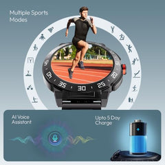 Fastrack MYND 1.93” AMOLED Display Smart Watch for Men & Women with AI Watch Faces,AI Chat,Offline Voice Commands,Curved Metallic Design,Functional Crown,BT Calling, Health Suite,100+ multisport modes