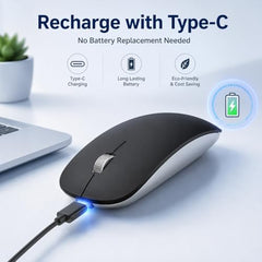 Offbeat - Atom Dual Bluetooth 5.1+5.1 & 2.4Ghz Wireless, Type-C Rechargeable 100 Hours Battery Silent Click Mouse, Triple Device connectivity Windows, Mac, iOS, Android (Silver)
