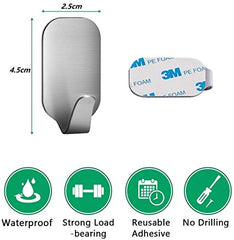 HASTHIP® 8 Pack Stainless Steel Adhesive Wall Hanger Self Adhesive Hooks | Waterproof Heavy Duty Sticky Wall Hooks for Hanging Bathroom Kitchen Robe Coat Towel Kitchen Utensils, Narrow Hook