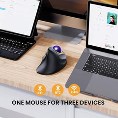ProtoArc EM03 Wireless Bluetooth Trackball Mouse, Ergonomic RGB Rollerball Rechargeable for Computer, Laptop, 3 Device Connection & Index Finger Control for iPad, Mac, Windows - Graphite
