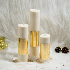 Rad Living Peace - Set of 3 White Gold Pillar/Tapered Candle | Cinnamon Roll Scented | White Candle| 40-60Hour Burn Time |Candle for Candle Stand - Home/Party/Table Decor-Celebration/Dinner Hosting