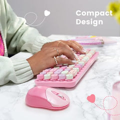 Perixx PERIDUO-802PK Bluetooth Mini Keyboard and Mouse Combo - Retro Round Key Caps - Pastel Pink - US English