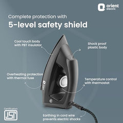 Orient Electric DIFP10BP Fabric Press Dry Iron (Black and Blue)