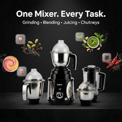 Indicon Rover 1350W Copper Motor Mixer Grinder with 4 Jars (3 Stainless Steel + 1 Juicer Jar), 3-Speed Control, Heavy Duty Grinding & Blending for Kitchen, Unbreakable ABS Body, Red