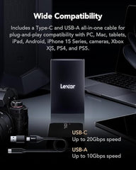 Lexar Armor SL700 Portable SSD, 2TB, up to 2000MB/s Read, up to 2000MB/s Write, Compatible w/Type-C Laptops, iPhone 15, Smartphones, Tablets, PS5, Xbox, USB 3.2 Gen 2x2, Slim and Lightweight
