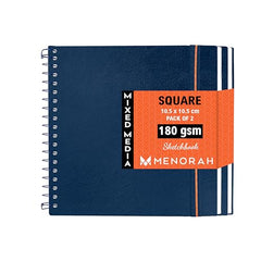 MENORAH - Artist Square Sketch Book - 180 GSM - Square Drawing Book - (100 Pages/50 Sheets) - Hard Metal Spiral Bound - (15.0 cm x 15.0 cm) - Pink
