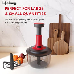 Lifelong Push Chopper 650ml | Compact and Efficient Vegetable, Onion, and Garlic Chopper, Essential Manual Kitchen Cutter for Quick and Easy Food Preparation, Ideal for Small Kitchens and Meal Prep