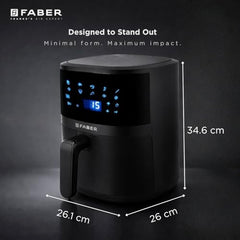 Faber 4L 1350W Digital Air Fryer | Fry, Bake, Roast | 85% Less Oil, 200°C Swirl Heating Technology |10-Preset Menu|Touch Control Interface| Auto Shut-Off |2 Yrs Comprehensive Warranty|Black