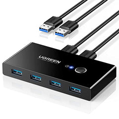 UGREEN USB 3.0 Switch 4 Port USB Switch Selector 5Gbps High-Speed | Peripheral Sharing Switcher for 2 Computer Share Mouse Keyboard Compatible with Laptop Scanner Printer 2 Pack 1.5M Cable