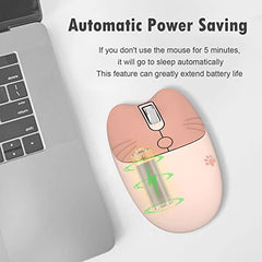 Lomiluskr Cute Cat Wireless Mouse, Lightweight Soundless Mice, 2.4G Wireless Mice, Candy Colors, Kawaii Mouse for Girls and Kids (Purple)