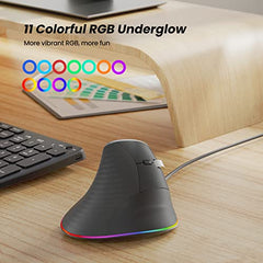 Nulea Wired Vertical Mouse, USB Ergonomic Optical Mouse with 4 Adjustable DPI, 11 RGB Backlight Modes, Compatible for Laptop, PC, Desktop, Mac, Grey