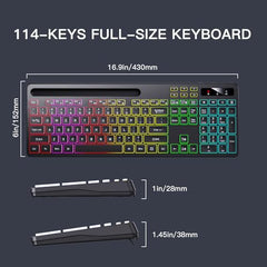 Soueto Wireless Keyboard with RGB Backlit, Phone Holder for Mac/PC, Black