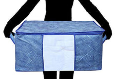 Kuber Industries Leheriya Design Underbed Storage Bag, Storage Organiser, Blanket Cover Set Of 3 (Royal Blue, Non-Woven), 65 x 47 x 33 Centimeters