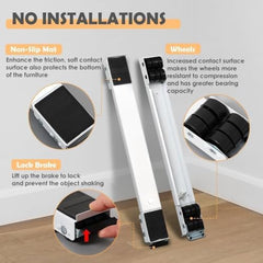2-Pcs Heavy Duty Furniture Mover Roller Set, Adjustable Washing Machine Stand with Lock Brake, Extendable Appliance Moving Base for Refrigerator, Washing Machine, Sofa, Cupboard