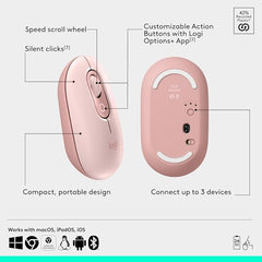 Logitech POP Mouse, Compact and Portable Wireless Bluetooth - Graphite | Compact, Portable, programmable Buttons, Quiet clicks, Easy-Switch for up to 3 Devices, Laptop, Tablet, PC - Rose