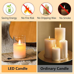 CAVY LED Glass Pillar Candles Light with Acrylic Fiber Glass | Flameless Smokeless Decorative LED Candles Faux Dancing Wicks | Perfect for Diwali Decoration, Home Decor, Gifting, Wedding (Set of 5)