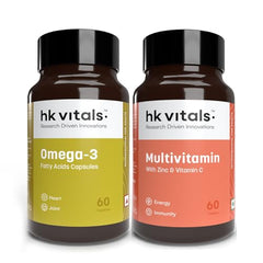 hk vitals Omega 3, 60 Fish Oil Capsules + Multivitamin, 60 Tablets | 1000mg Omega 3 with 180mg EPA and 120mg DHA | For Brain, Heart, and Joints Health