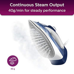 Philips Speed Pro DST3030/70 Steam iron, Green | 2400W, 40g/min Steam, 180g Steam Boost Ceramic Soleplate, Auto Shut-off, Drip Stop Technology, Large 300ml Water Tank