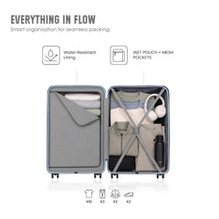 HRX Parabola 3-Piece Luggage Set Intergallcatic Grey Polypropylene Hard Shell Suitcase Set - Premium Travel Trolley Bags with 8 Spinner Wheels, Number Lock & Water Resistant Body