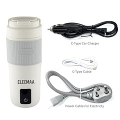 Elecmaa 2 in 1 Car Electric Kettle & Bottle 400ml, Pink | For office, car, home and travel, Ideal for Homes (220v) & Car, office 12-24V DC, 4 Temp & Digital Touch Ctrl