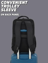 Lavie Sport 45cm Pioneer 24 Litres Laptop Backpack with Trolley Sleeve For Men & Women|Vegan Leather|Office Travel Backpack|Front organizer|Bottle Holder|Fits upto 14" Laptop