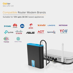 Oakter Mini UPS Basic for WiFi Router Broadband Modem | Supports 12V-2A Routers. Backup Upto 3 Hours | WiFi Router UPS Power Backup During Power Cuts| Current Surge & Deep Discharge Protection
