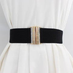 SYGA Women's Bamboo Pattern Buckle Elastic Girdle Waistband Outer Dress Decorative Belt (Black)