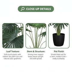 GARDEN GYANI Artificial Areca Palm Plant with Black Pot – 145 cm Tall Faux Tropical Decorative Plant with 35 Leaves for Home, Office & Living Room Décor