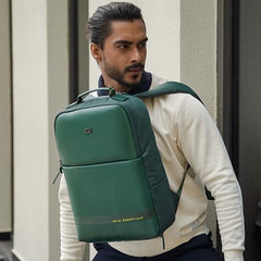 Gear Elevate Faux Leather 20L Water Resistant Anti-Theft 4 Compartment Backpack/Laptop Bag/Office Bag With Raincover For Men/Women (Olive-Yellow)