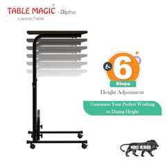 TABLE MAGIC- BADE Multipurpose Laptop Table Mat Finish - Adjustable, Foldable, Portable, Engineered Wood Top with Footrest, Top Size 60 * 45cm (Beige- Wenge)