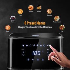 KENT Digital Air Fryer 5L | 1400W | Bake, Grill & Roast | Up to 80% Less Oil Usage | 8 Preset Menu | Rapid Heat Circulation | Digital Display & Touch Control Panel | Glass Window with in built Light